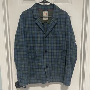 Relwen Blazer Small Men's Cotton Multi Plaid 121082 4 Button Blue Green